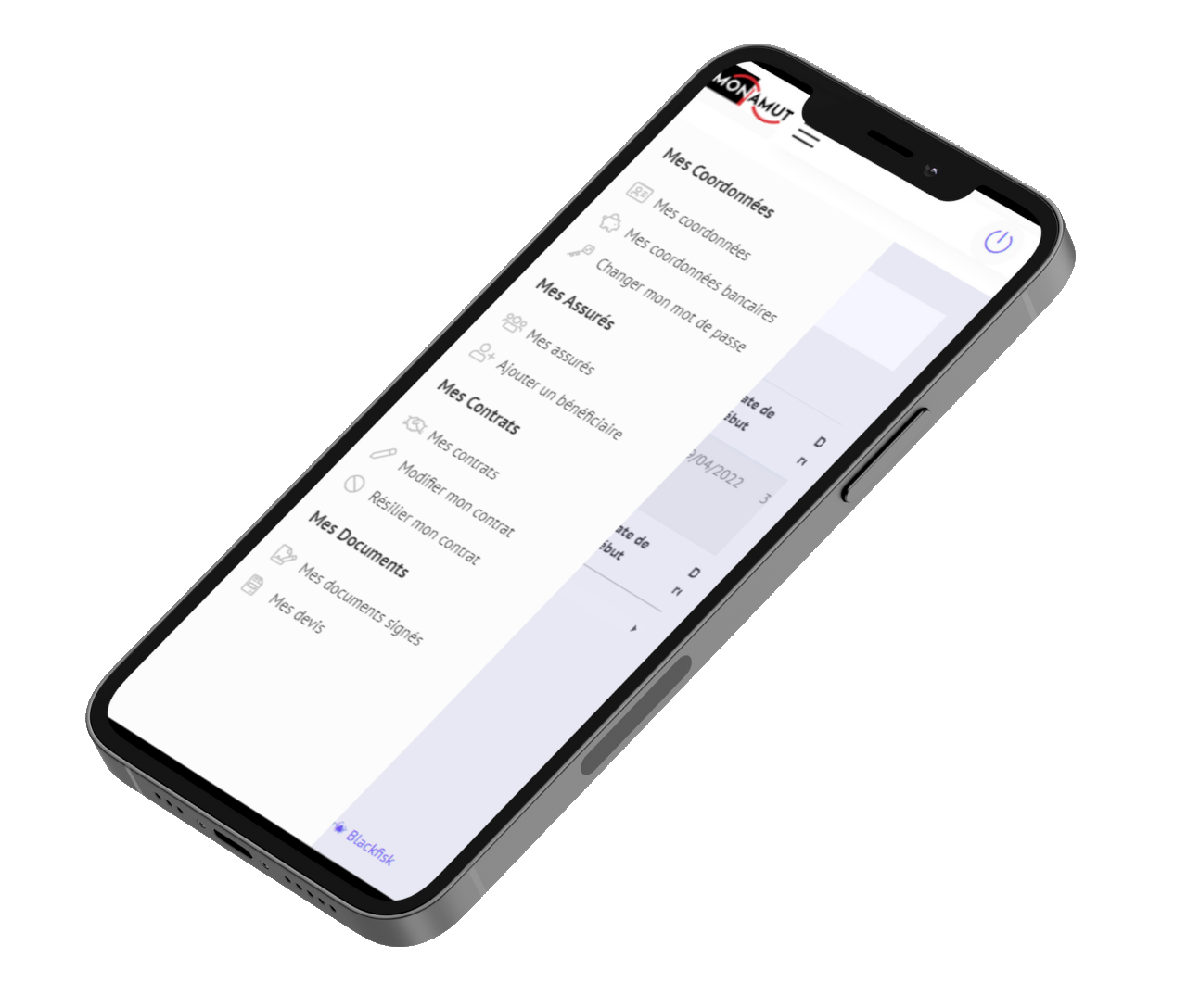 L'espace adhérent Monamut affiché sur un téléphone